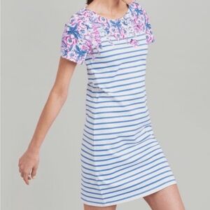 Pair of Joules Women’s Riviera Print Dresses - Floral Red & Blue Stripe Floral